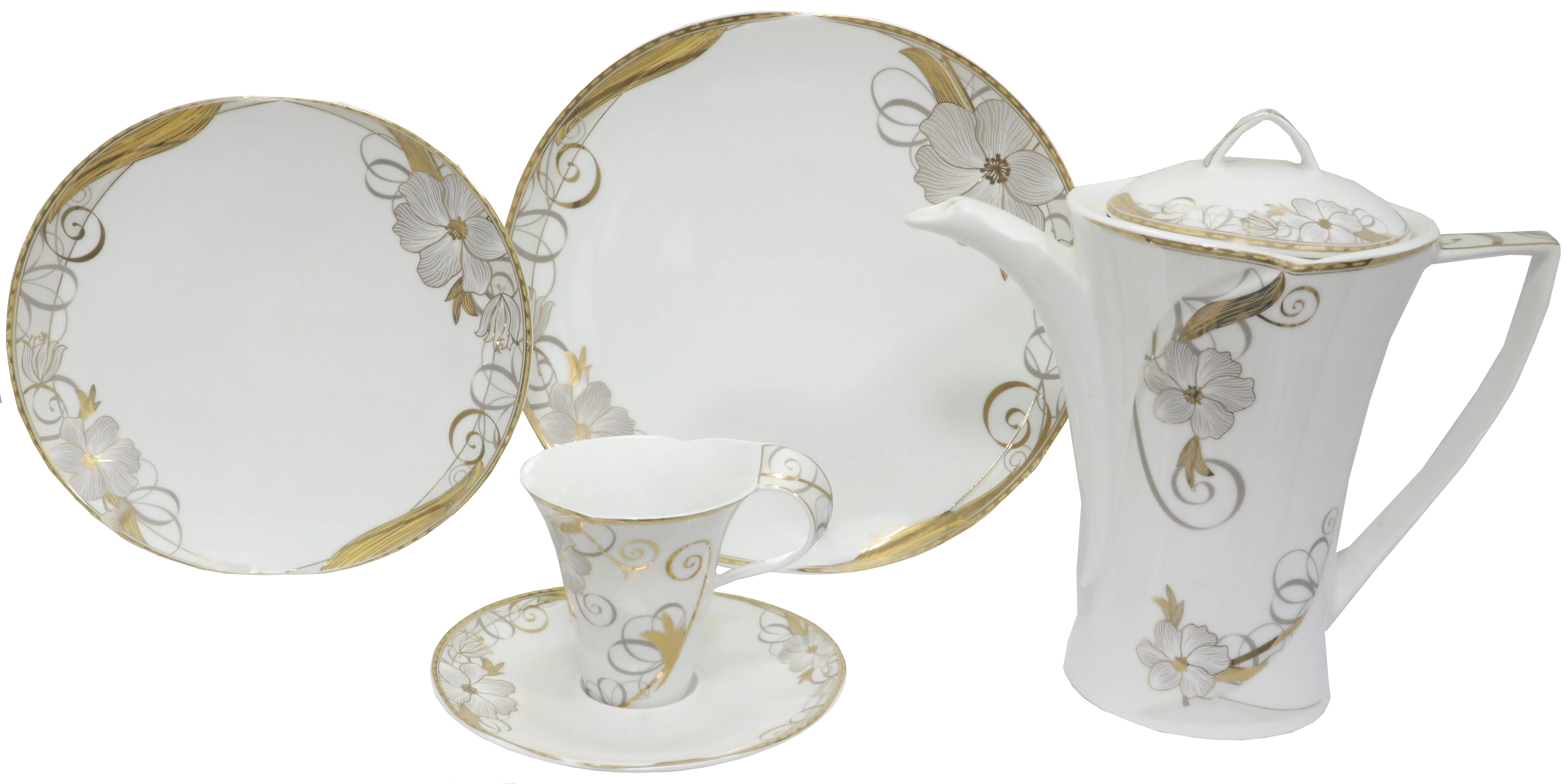 طقم صيني انفينتي فلوريدا ابيض في جولد ، 124 قطعة