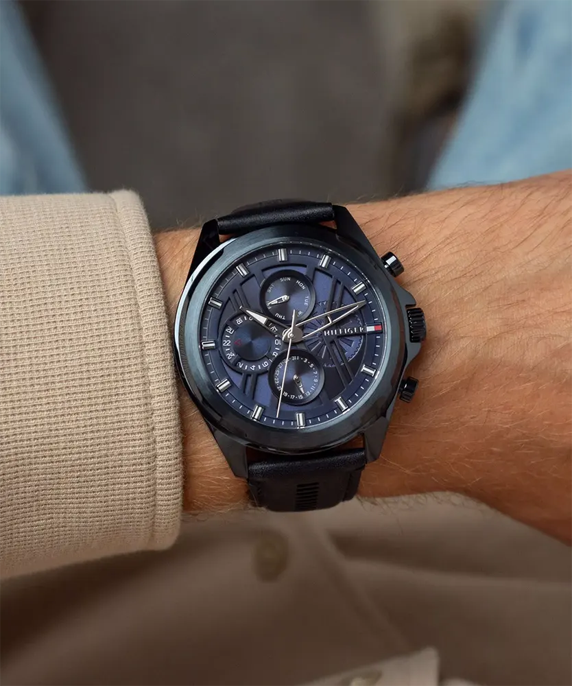 ساعه تومي هيلفيغر رجالي، مينا ازرق داكن، عقارب، سوار جلد ازرق داكن, 1710655