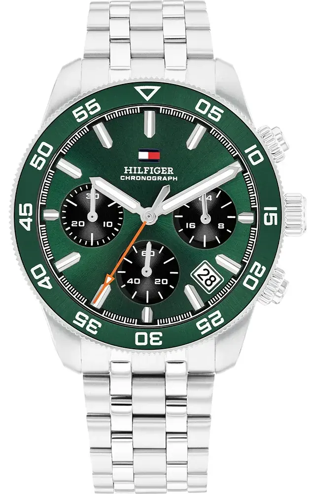 ساعة تومي هيلفيغر رجالي، مينا اخضر، عقارب دائرية، سوار ستانلس ستيل فضي، 1792214