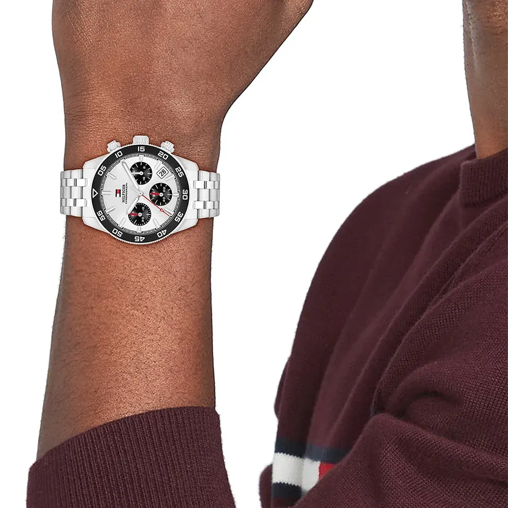 ساعة تومي هيلفيغر رجالي، مينا فضي، عقارب دائرية، سوار ستانلس ستيل فضي، 1792214