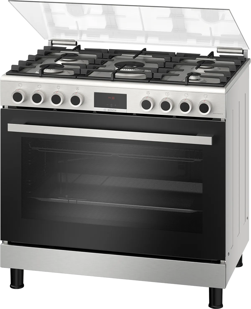 بوتاجاز بوش سيريس 6 ، 90 سم ، 5 شعلة ، شاشة ديجيتال ، امان كامل ، حوامل زهر ، ستانلس ستيل ، سيلفر ، HGP3I8W50S