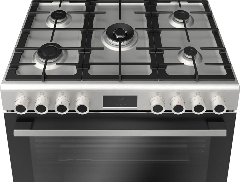 بوتاجاز بوش سيريس 6 ، 90 سم ، 5 شعلة ، شاشة ديجيتال ، امان كامل ، حوامل زهر ، ستانلس ستيل ، سيلفر ، HGP3I8W50S