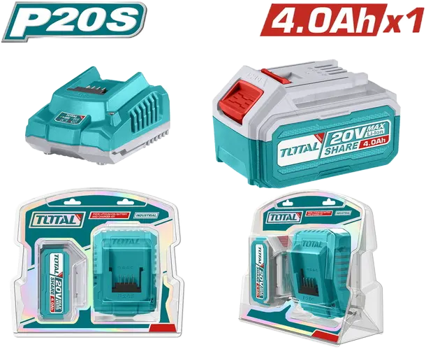 طقم بطارية وشاحن توتال تولز، 1 بطارية ليثيوم أيون وشاحن، 4 أمبير، 20 فولت، TFBCPK1214