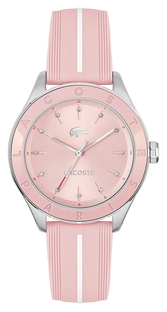 ساعة لاكوست نسائي، مينا بينك، عقارب دائرية، سوار سيليكون بينك، 2001460