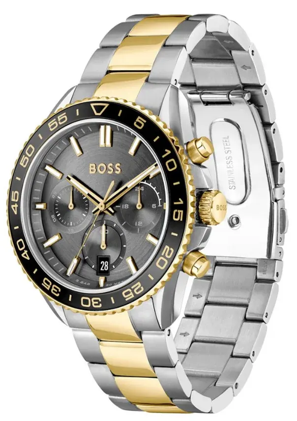 ساعة هوغو بوس رجالي، مينا رمادى، عقارب دائرية، سوار ستانلس ستيل فضي، HB151.4144