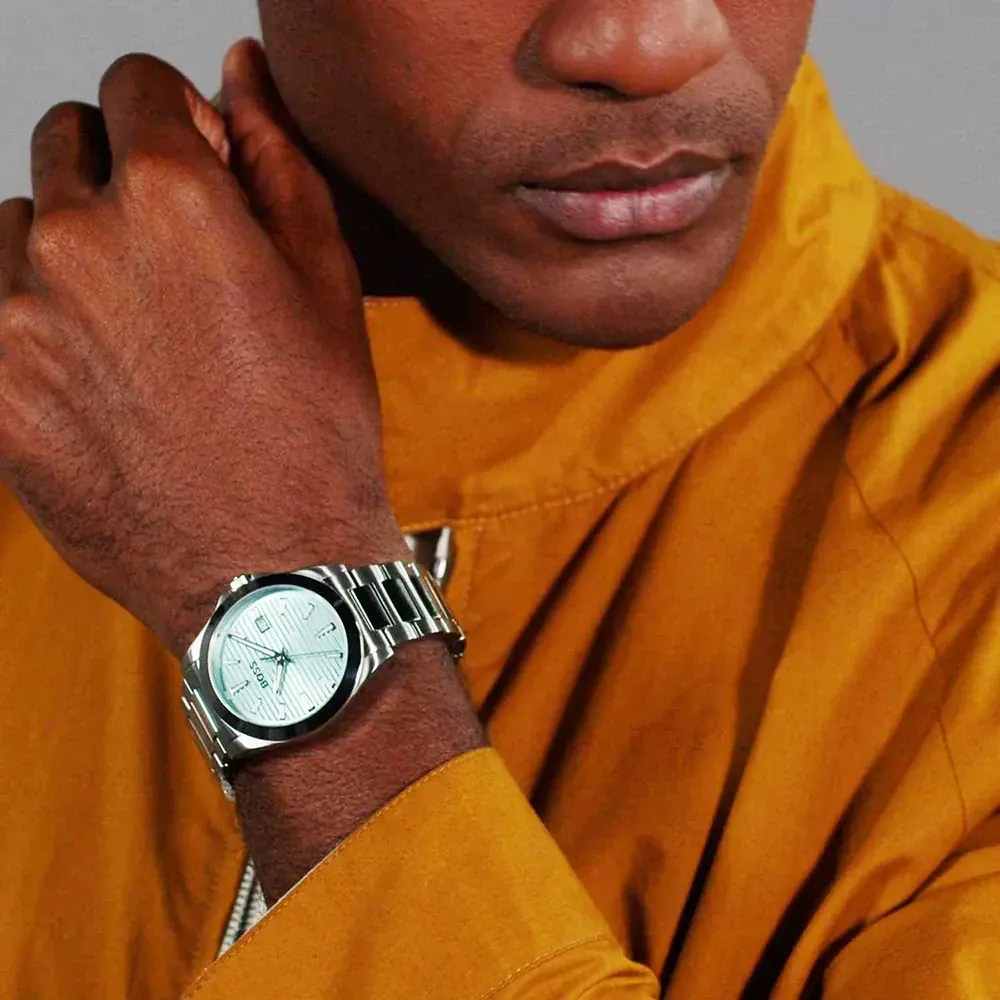 ساعة هوغو بوس رجالي، مينا ازرق، عقارب دائرية، سوار ستانلس ستيل فضي، HB151.4171