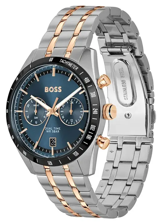 ساعة هوغو بوس رجالي، مينا ازرق، عقارب دائرية، سوار ستانلس ستيل فضي، HB151.4288