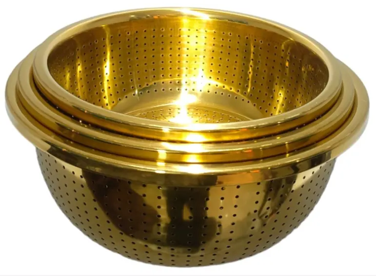 طقم مصفي ستانلس ستيل دائرية ، جولد ، 3 قطع