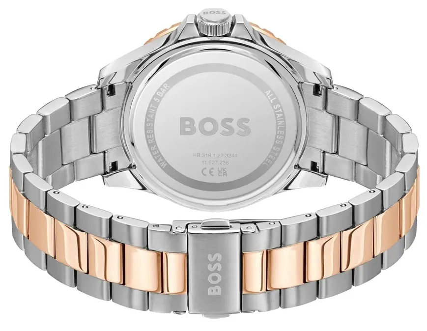 ساعة هوغو بوس رجالي، مينا ازرق داكن، عقارب دائرية، سوار ستانلس ستيل فضي، HB151.4296