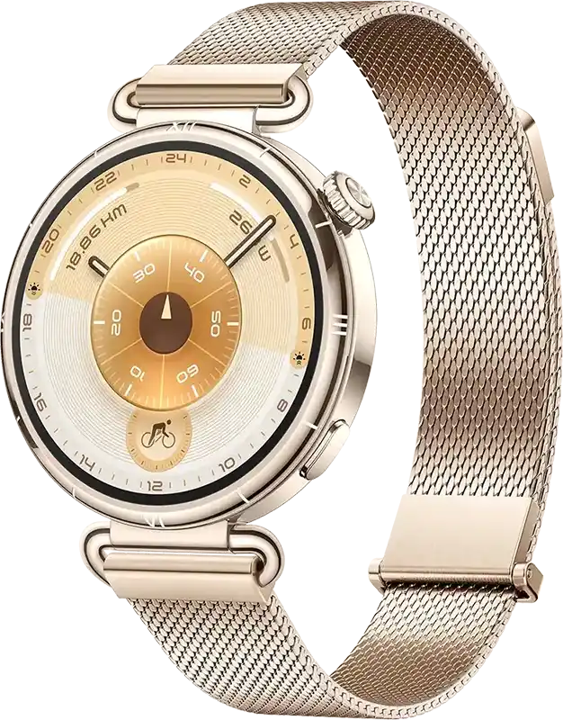 ساعة سمارت هواوي GT6 حجم (41 مم)، شاشة AMOLED مقاس 1.32 بوصة، حزام ميلاني، مقاومة للماء ، ذهبي