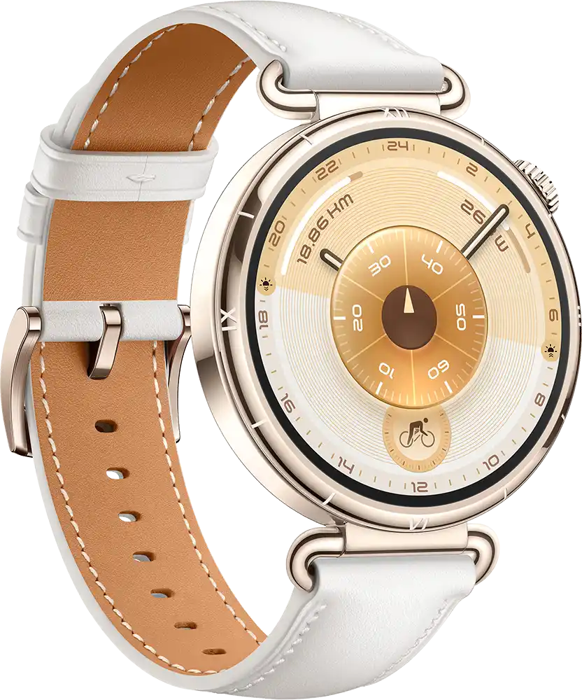 ساعة سمارت هواوي GT6 حجم (41 مم)، شاشة AMOLED مقاس 1.32 بوصة، حزام جلد، مقاومة للماء ، أبيض