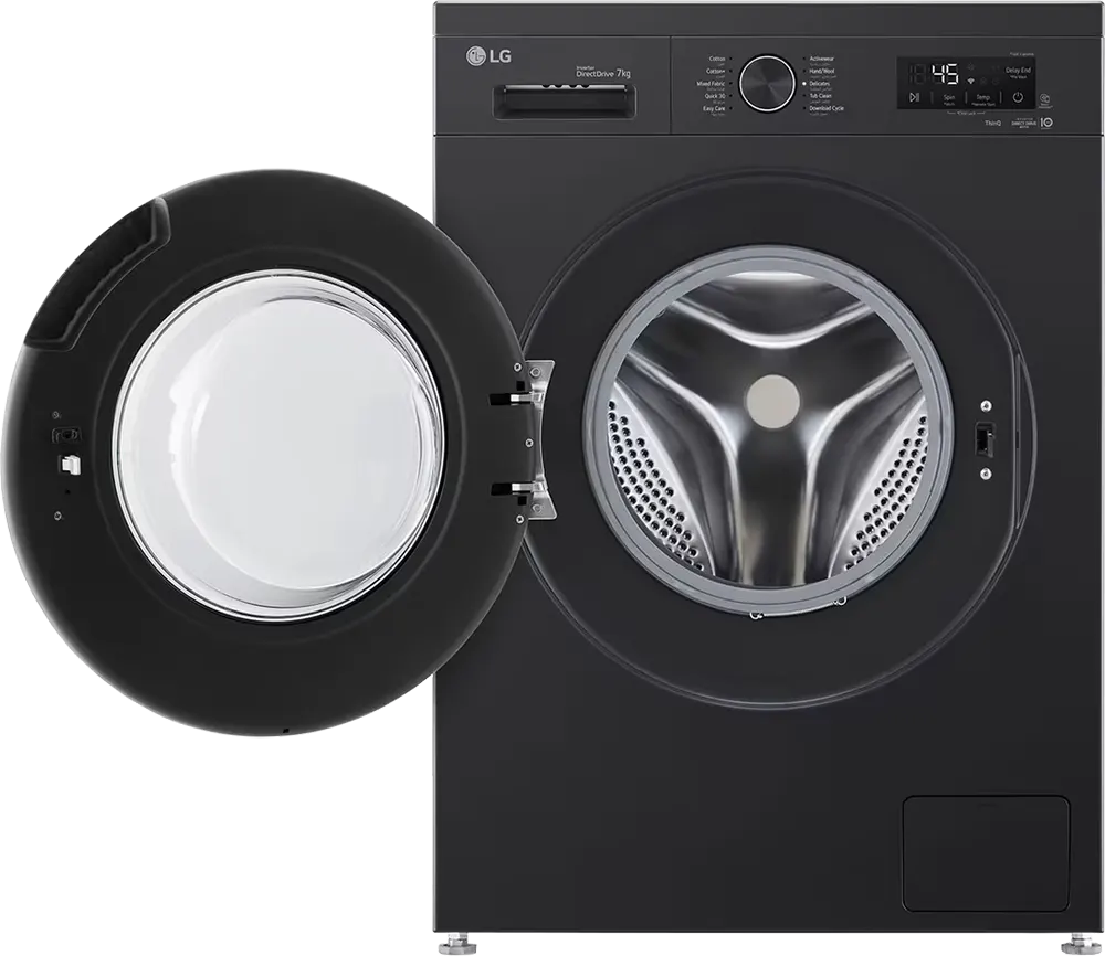 غسالة ملابس فول اوتوماتيك إل جي، 7 كيلو، 1400 لفة، موتور انفرتر دفع مباشر، شاشة ديجيتال، واي فاي، بخار، أسود، F4Y2QYG6X