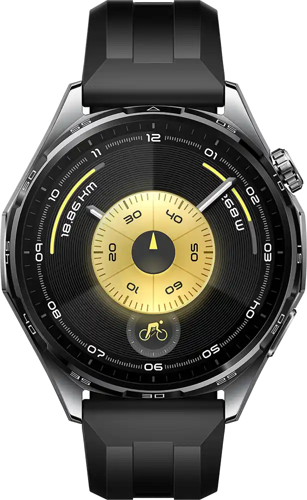 ساعة سمارت هواوي GT6 حجم (46 مم)، شاشة AMOLED مقاس 1.47 بوصة، حزام فلورولاستومر، مقاومة للماء ، أسود