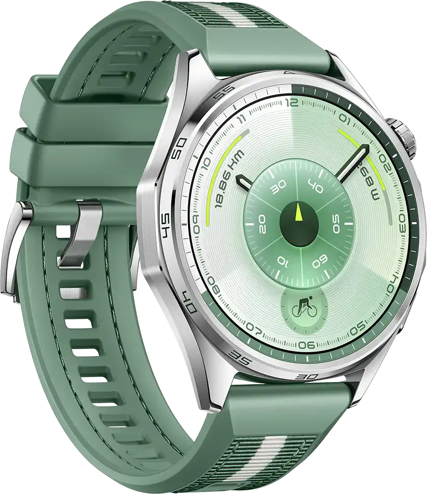 ساعة سمارت هواوي GT6 حجم (46 مم)، شاشة AMOLED مقاس 1.47 بوصة، حزام منسوج مركب، مقاومة للماء ، أخضر