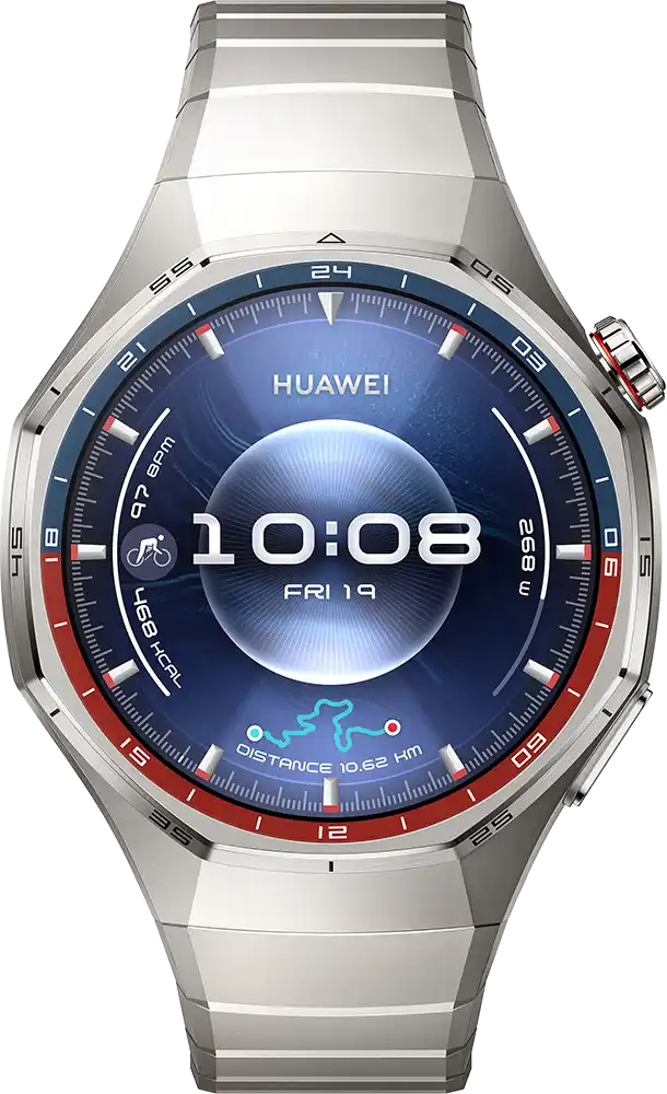 ساعة سمارت هواوي GT6 Pro حجم (46 مم)، شاشة AMOLED مقاس 1.47 بوصة، حزام تيتانيوم ميلاني، مقاومة للماء ، فضي