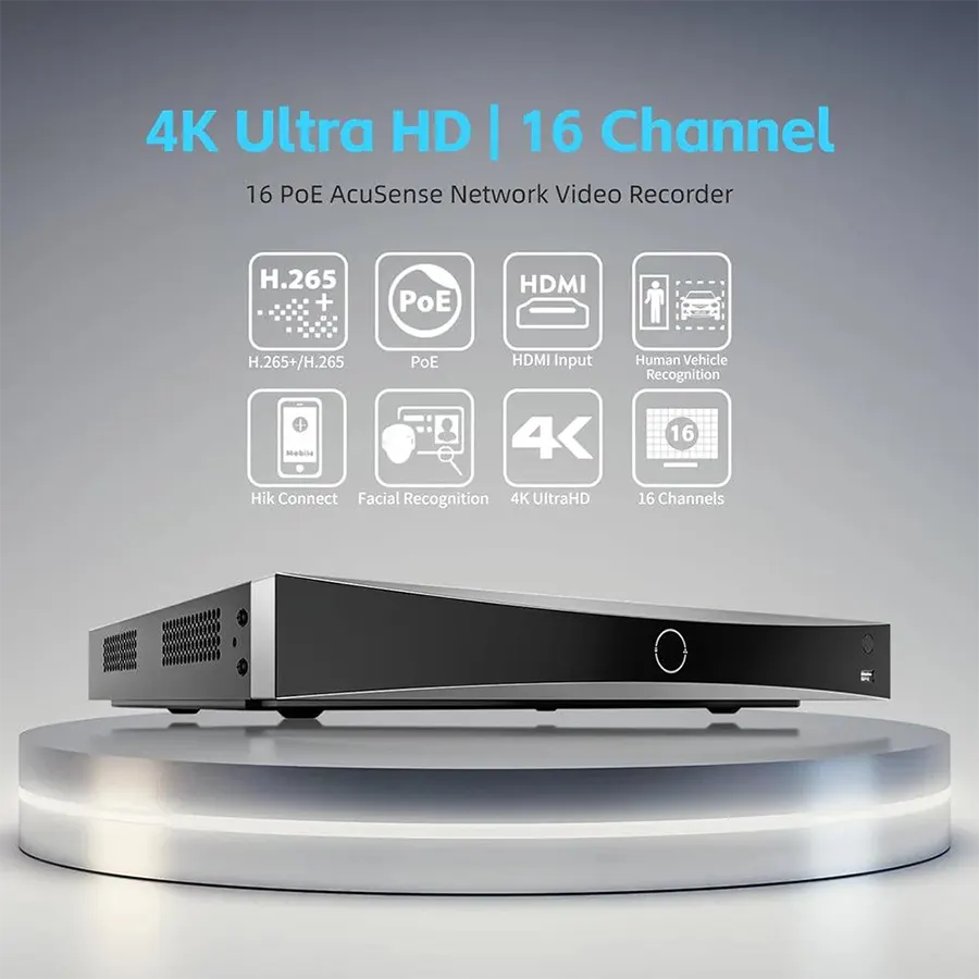 مسجل فيديو شبكي هيكفيجن ، 16 قناة ، منفذين USB ، منفذين SATA ، اسود ، DS-7616NXI-K2-16P(D)