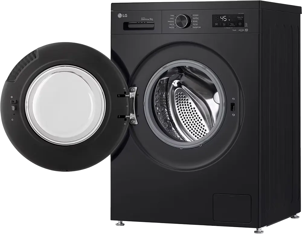 غسالة ملابس فول اوتوماتيك إل جي، 9 كيلو، 1400 لفة، موتور انفرتر دفع مباشر، شاشة ديجيتال، واي فاي، بخار، أسود، F4Y2VYGYZ