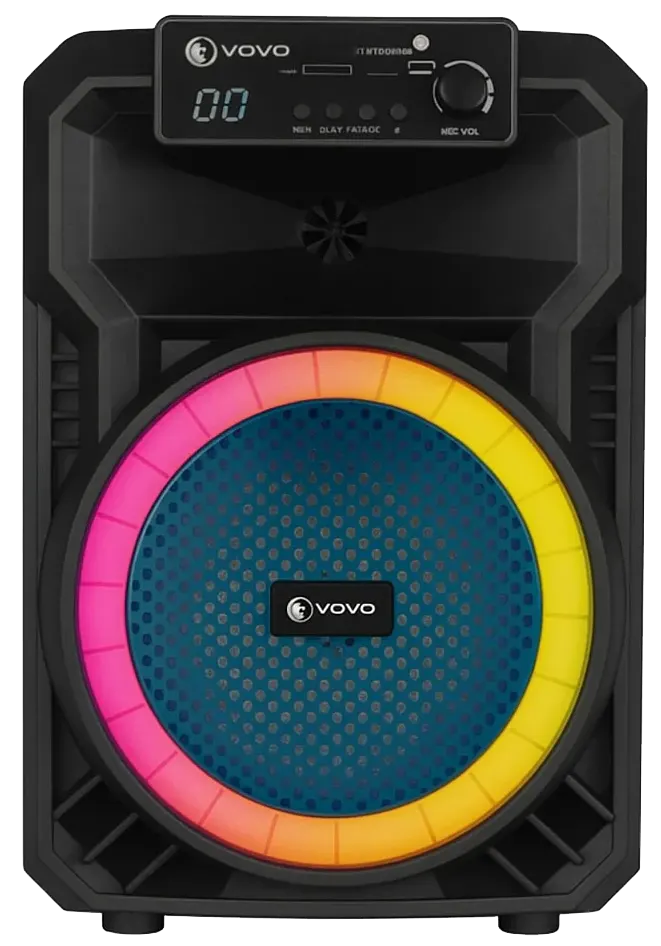 مكبر صوت لاسلكي فوفو ، مقاس 8 انش ، إضائة RGB ، ريموت كنترول ، مايكروفون سلكي ، أسود ، V-8026