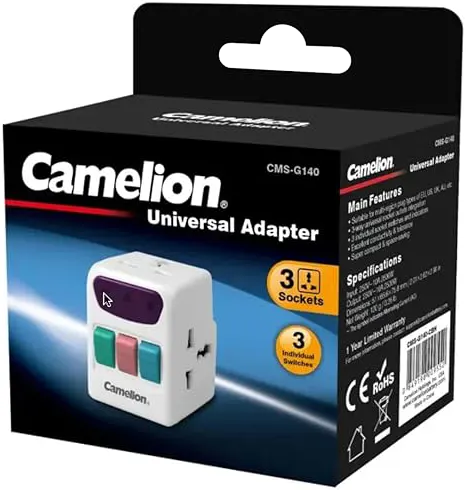 مشترك كهربائي كاميليون ، 3 منافذ ، 250 فولت ، ابيض ، CMS-G140