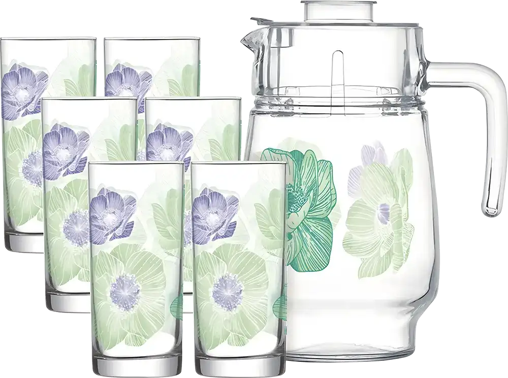 طقم شربات انابيلا لومينارك ، مكون من 7 قطع ، دورق + 6 شوب ، تركواز