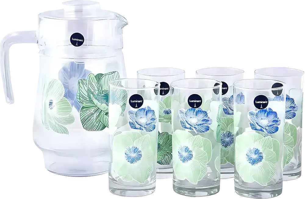 طقم شربات انابيلا لومينارك ، مكون من 7 قطع ، دورق + 6 شوب ، تركواز