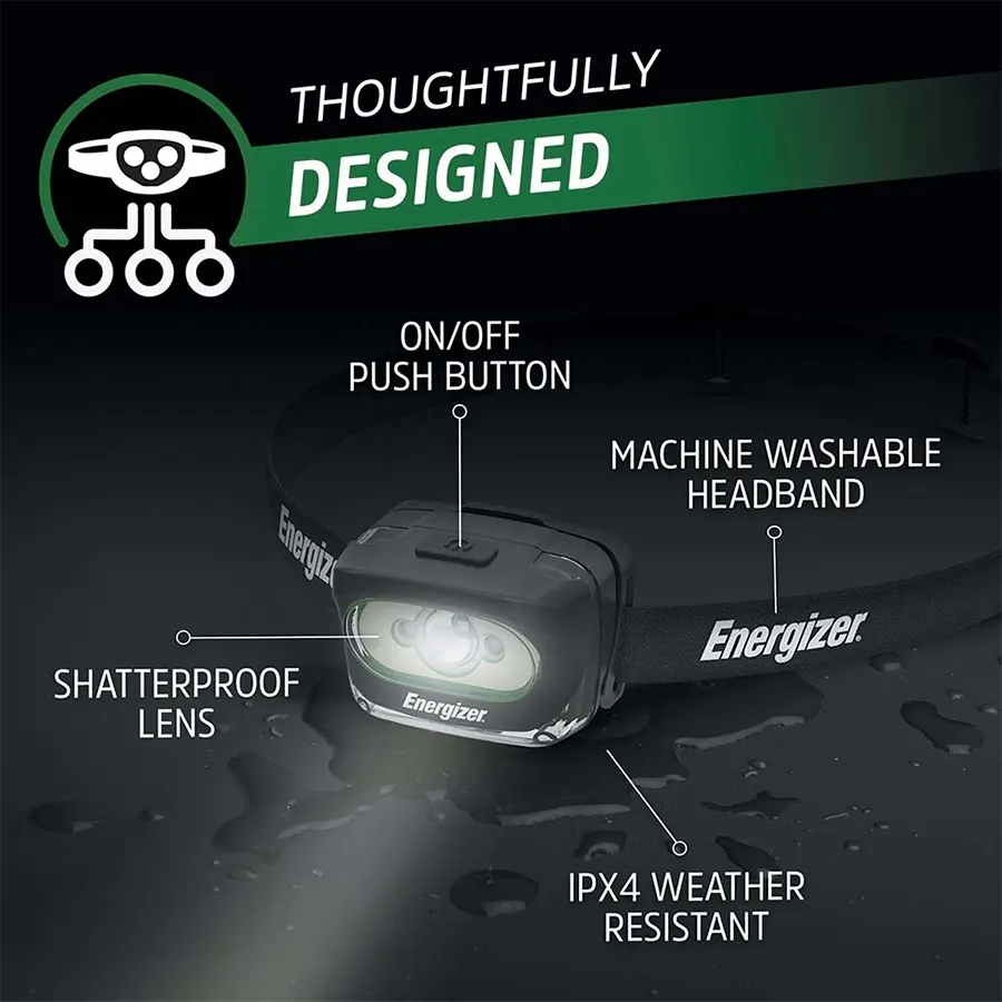 كشاف رأس قابل للشحن انرجيزر ، 3 ليد ، اسود ، HDLLP