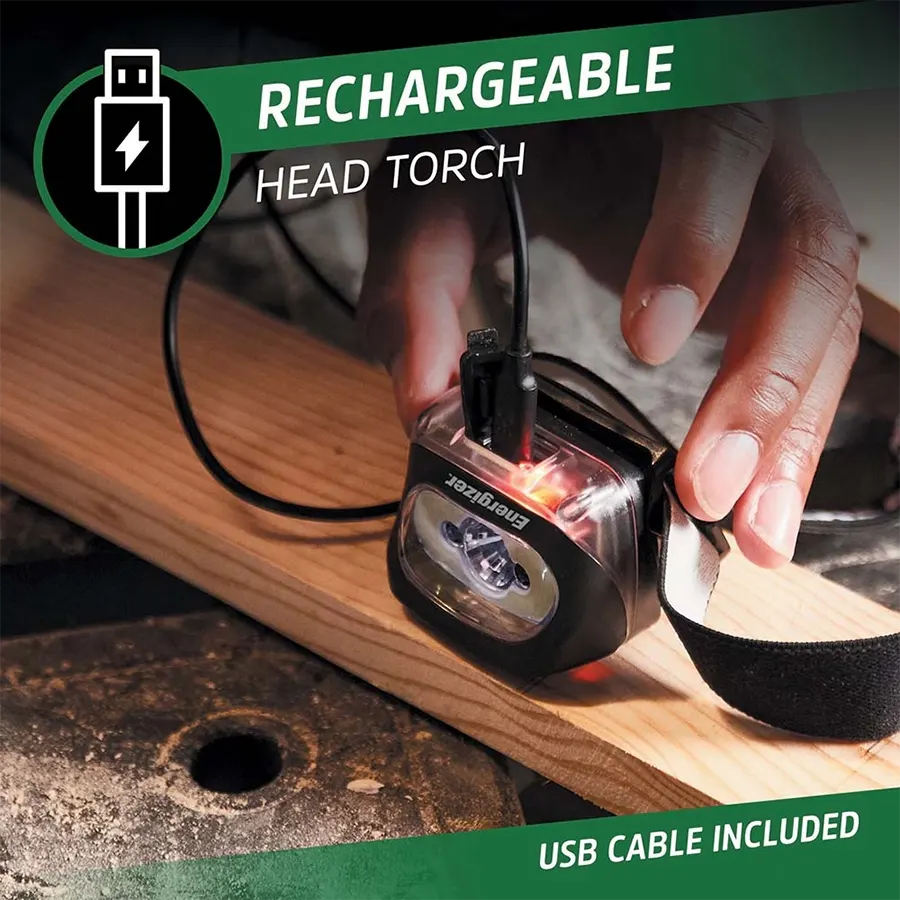 كشاف رأس قابل للشحن انرجيزر ، 3 ليد ، اسود ، HDLLP