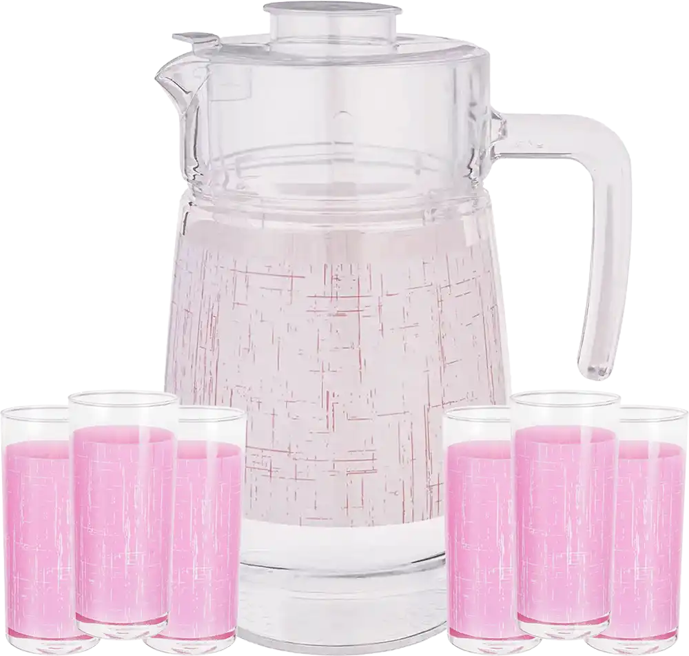 طقم شربات بوبي بينك لومينارك ، مكون من 7 قطع ، دورق + 6 شوب ، بينك