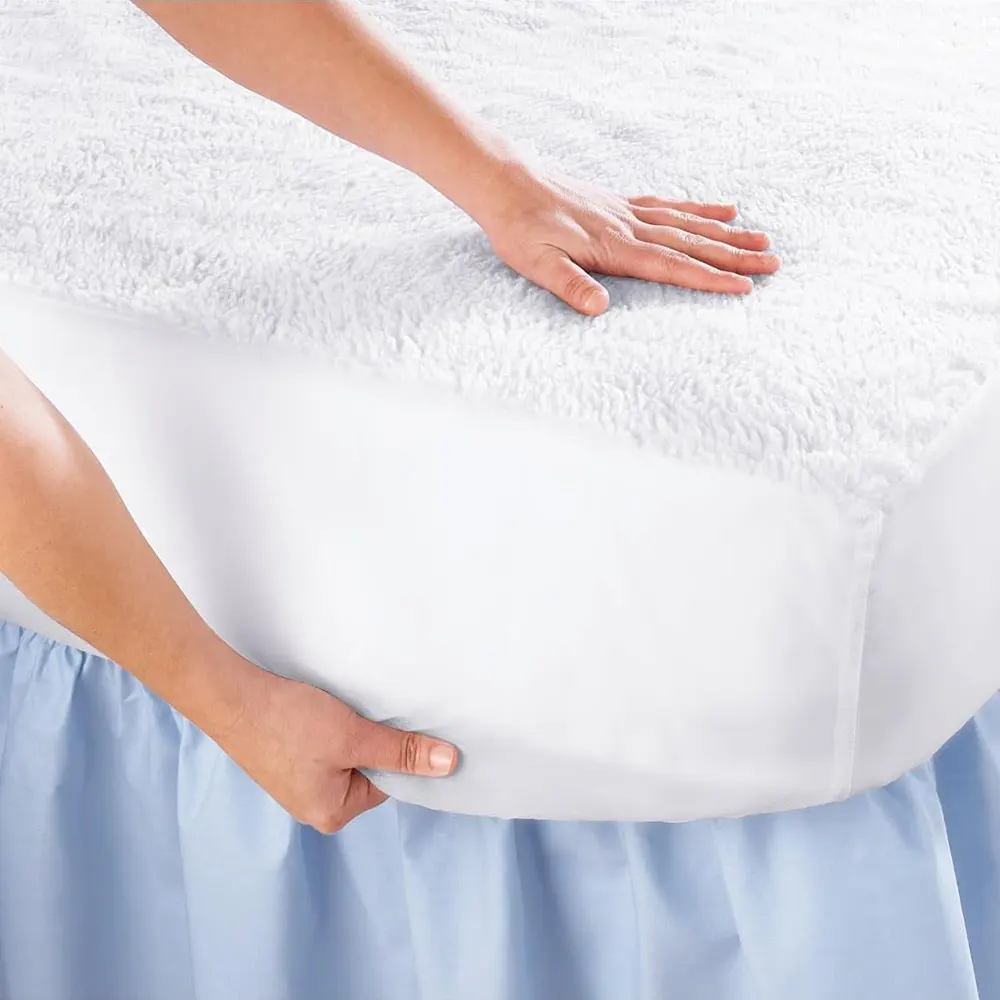 كفر مرتبة بد لاين قطن ، مقاس 180x200 سم ، مقاوم للماء والسوائل ، أبيض