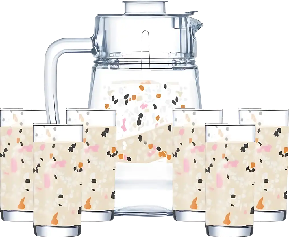 طقم شربات تيرازو لومينارك ، مكون من 7 قطع ، دورق + 6 شوب ، بيج