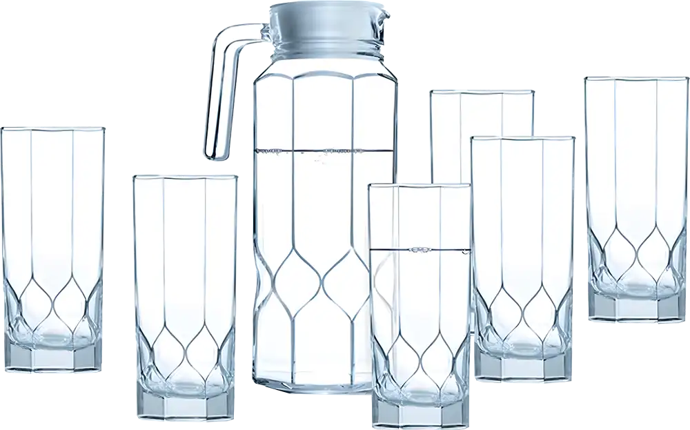 طقم شربات اوكتيم دايموند لومينارك ، مكون من 7 قطع ، دورق + 6 شوب ، شفاف