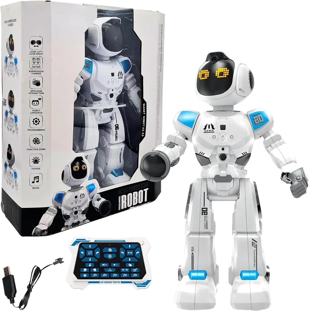 لعبة رجل آلي تفاعلي ذكي، مع ريموت تحكم عن بعد قابل للبرمجة، تعبيرات وجه متعددة، ابيض، K30