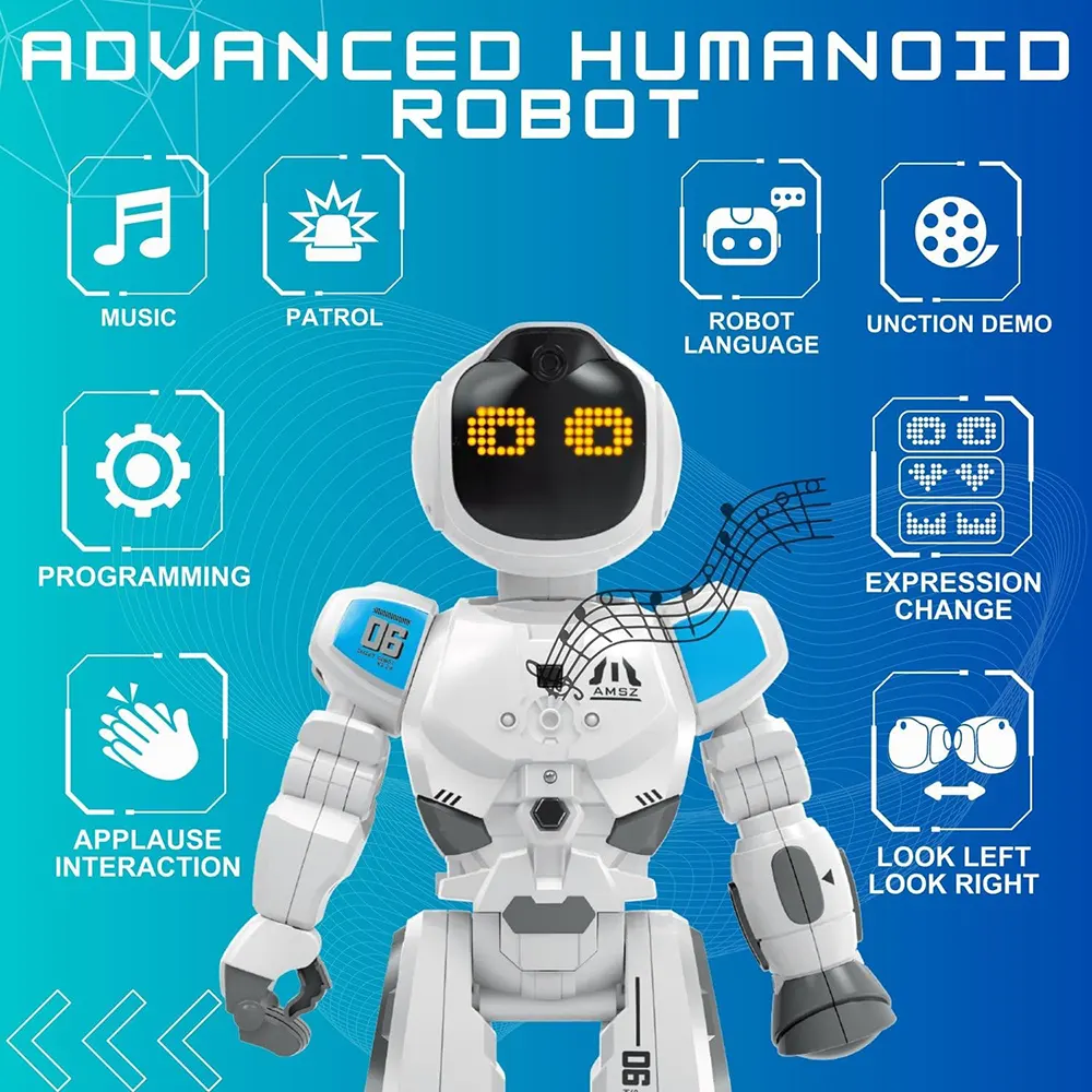 لعبة رجل آلي تفاعلي ذكي، مع ريموت تحكم عن بعد قابل للبرمجة، تعبيرات وجه متعددة، ابيض، K30