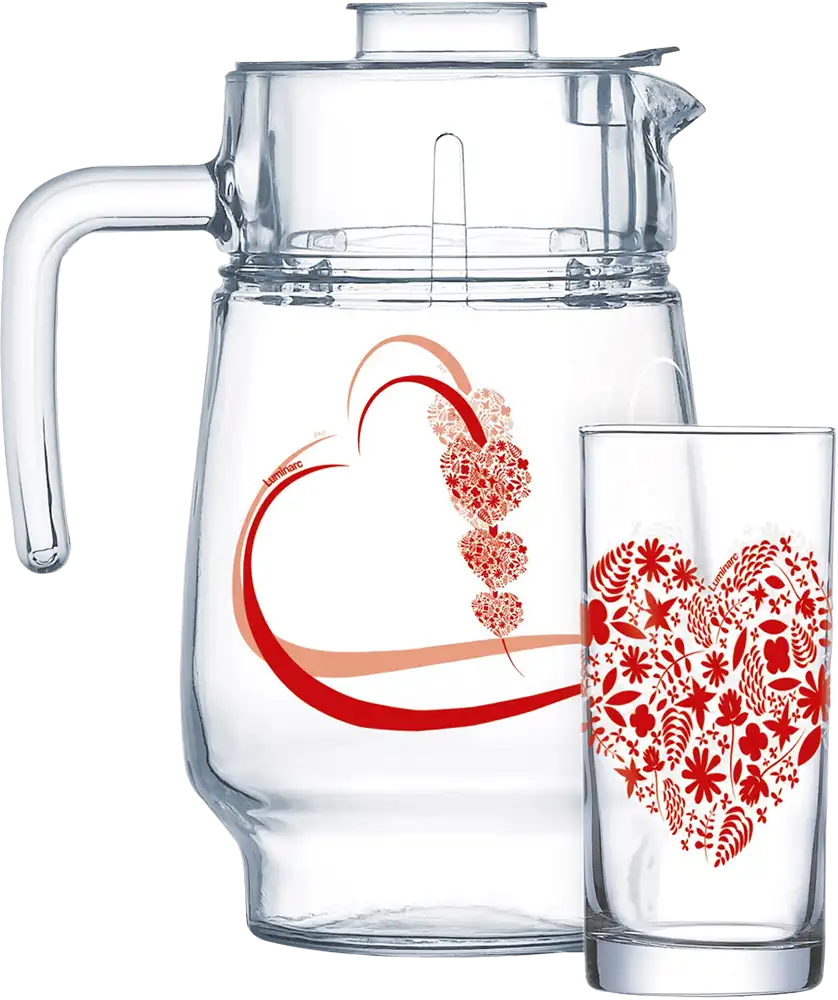 طقم شربات جولي كور ريد لومينارك ، مكون من 7 قطع ، دورق + 6 شوب ، أحمر