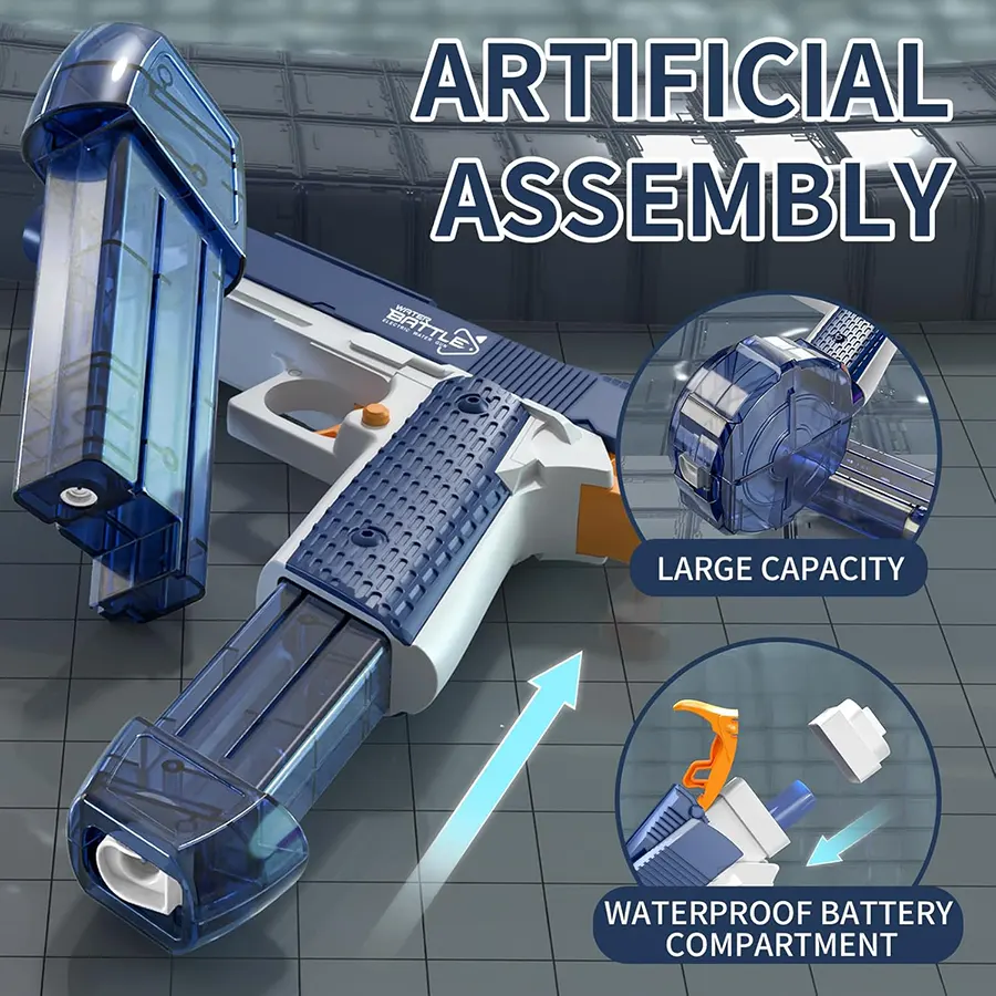 مسدس ماء كهربائي، بطارية قابلة لإعادة الشحن، خزان اسطواني سعة 435 مل، مدى اطلاق كبير، اضاءة ليد، ألوان متعددة، CY038