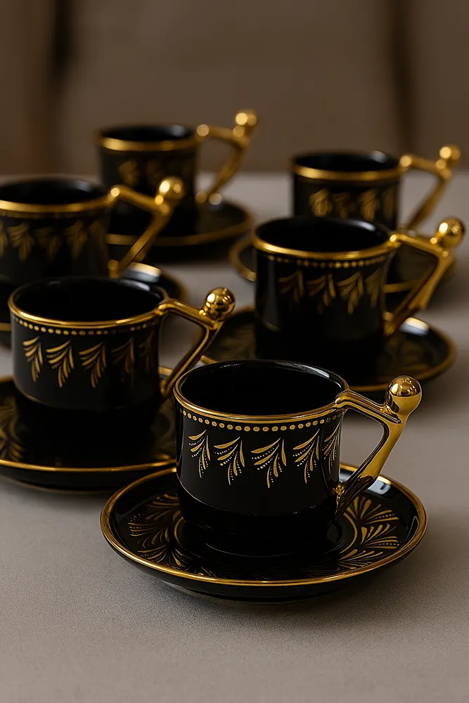 طقم قهوه بورسلين، 12 قطعة، اسود،3131