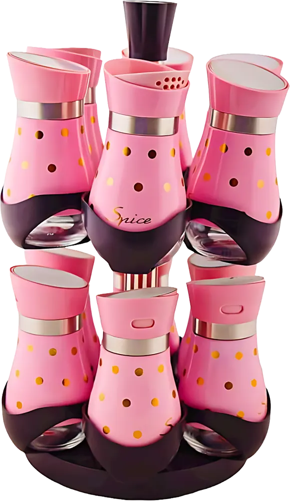 طقم توابل منقط، 2 دور، 12 قطعة، وردي ، 32061