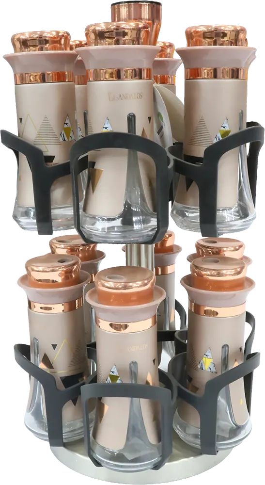 طقم توابل دوار الاندلس ، 2 دور، 12 قطعة، زجاج، جولدن روز، 07