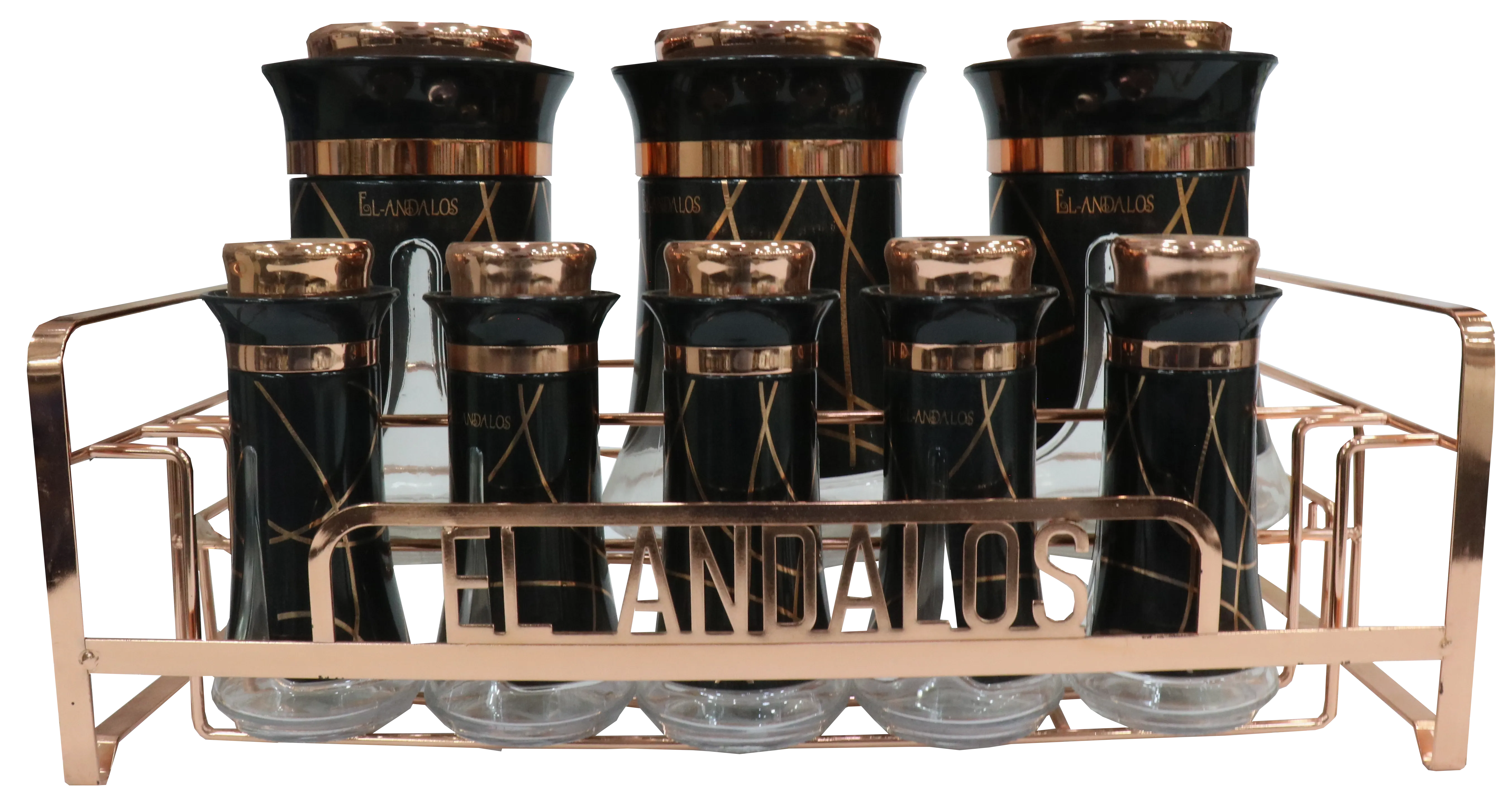 طقم توابل من الاندالس ، اسود ، 8 قطع + حامل معدني ، 03