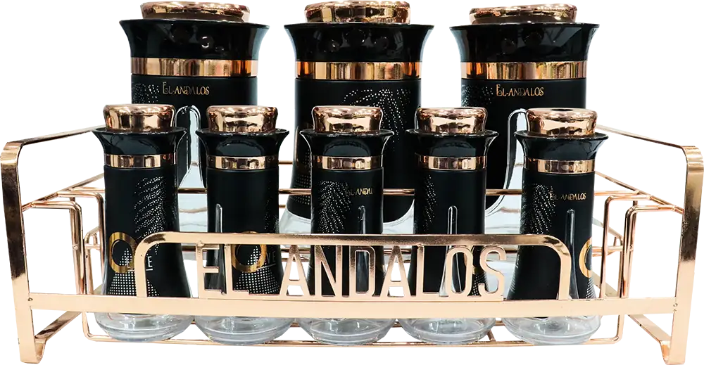 طقم توابل من الاندالس ، اسود ، 8 قطع + حامل معدني ، 05