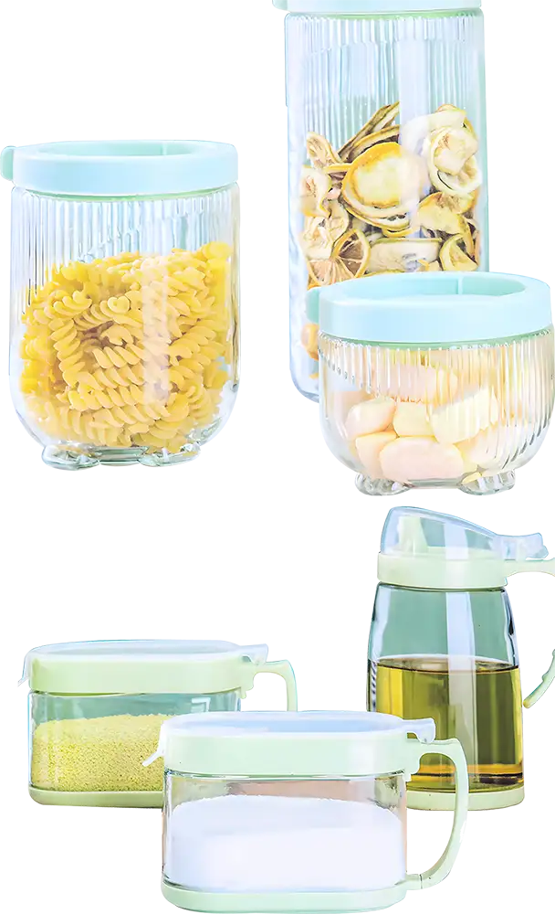 طقم برطمانات للتوابل والبقوليات زجاج 6 قطع، وزياتة، شفاف، موديل 114