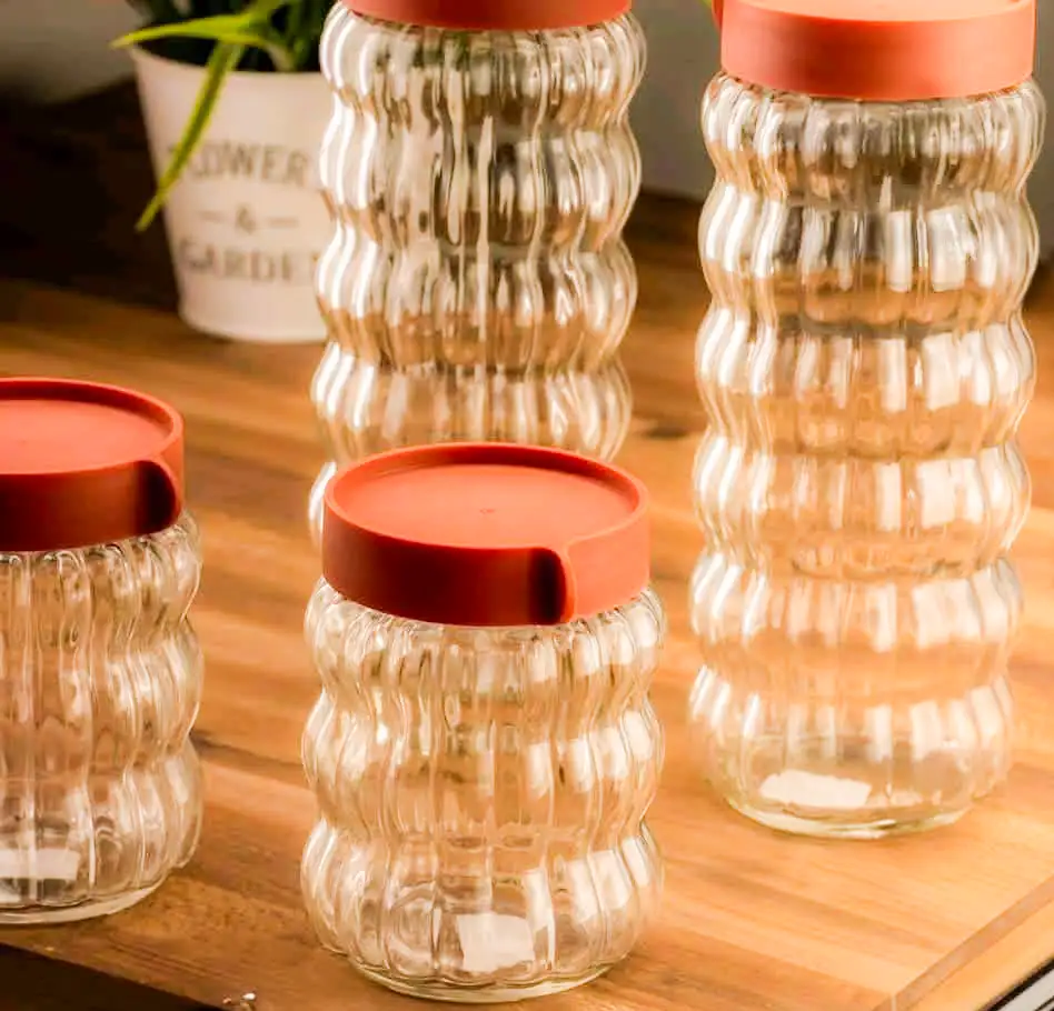 طقم برطمان توابل زجاج 4 قطع بغطاء، شفاف، كود 20