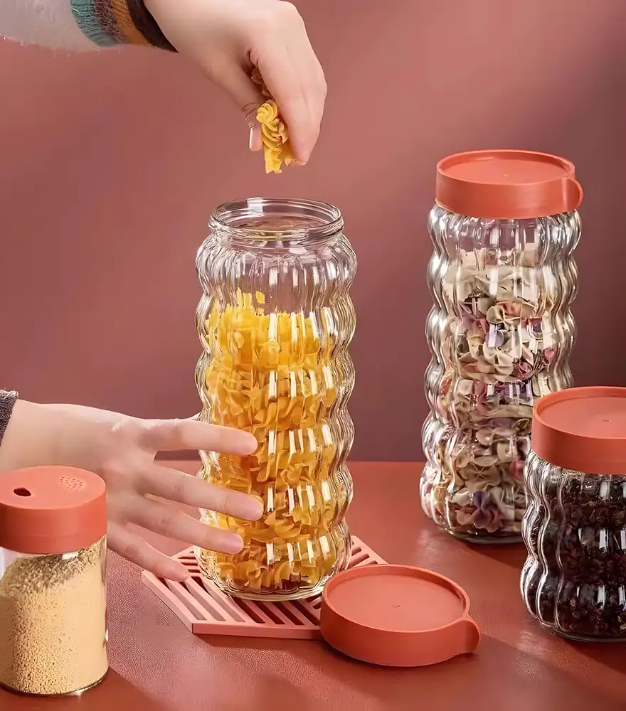 طقم برطمان توابل زجاج 4 قطع بغطاء، شفاف، كود 20