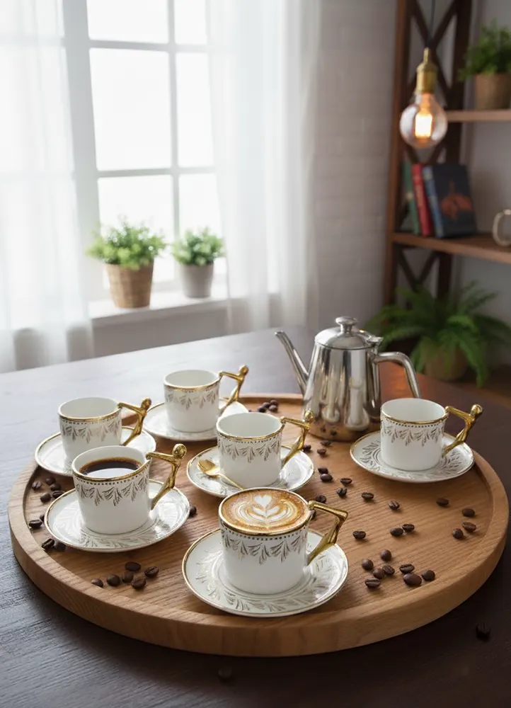 طقم قهوة بورسلين، 12 قطعة، أبيض،3131
