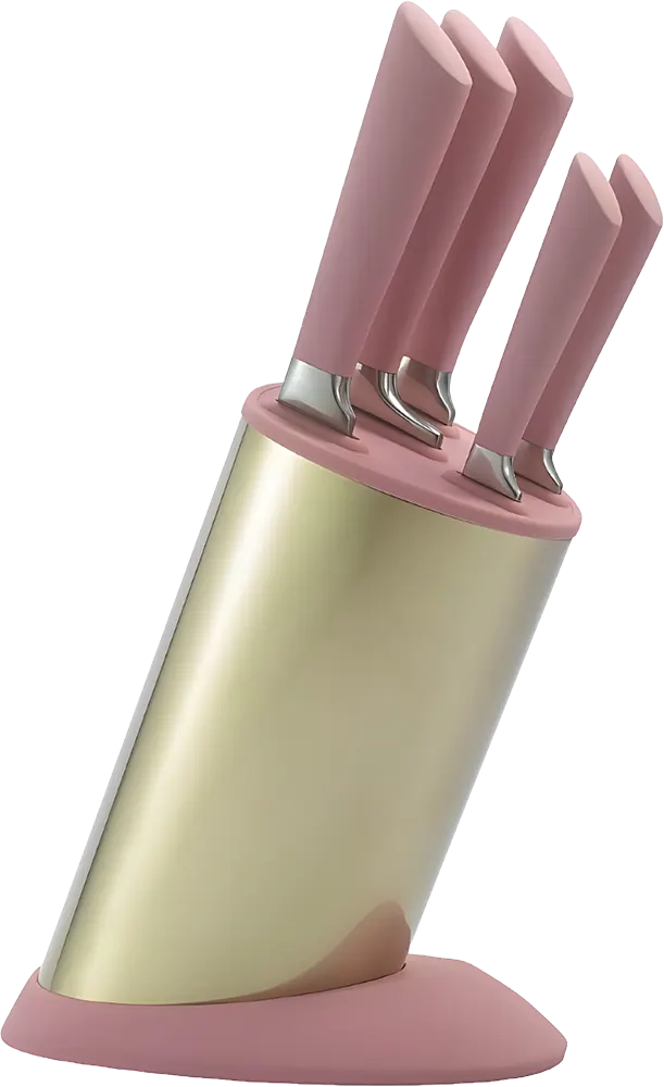 طقم سكاكين ستيل البركة، 5 قطع مع حامل معدني، سيراميك روز