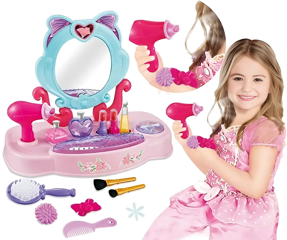 مجموعة ادوات تزيين الشعر والتسريحة للاطفال، مرآة و فرش شعر و اكسسوارات، مناسب للأطفال  من عمر 3 سنوات فما فوق، 031-009