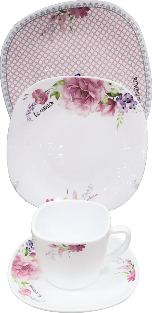 طقم اركوبال الأندلس 60 قطعة، مربع الشكل، وردي*أبيض، موديل 3314