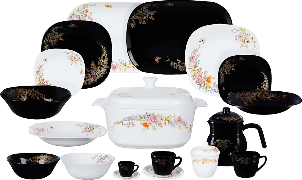 طقم اركوبال 60 قطعة، مثمن الشكل، لون اسود ، موديل 2555