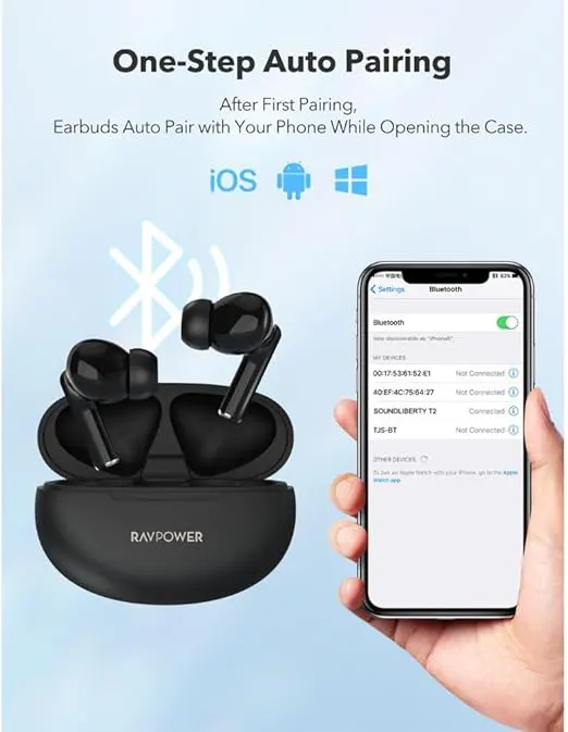 سماعات أذن لاسلكية راف باور ساوند ليبرتي ، بلوتوث 5.4 ، مقاومة للماء ، 300 مللي امبير ، اسود ، RP-BH1018