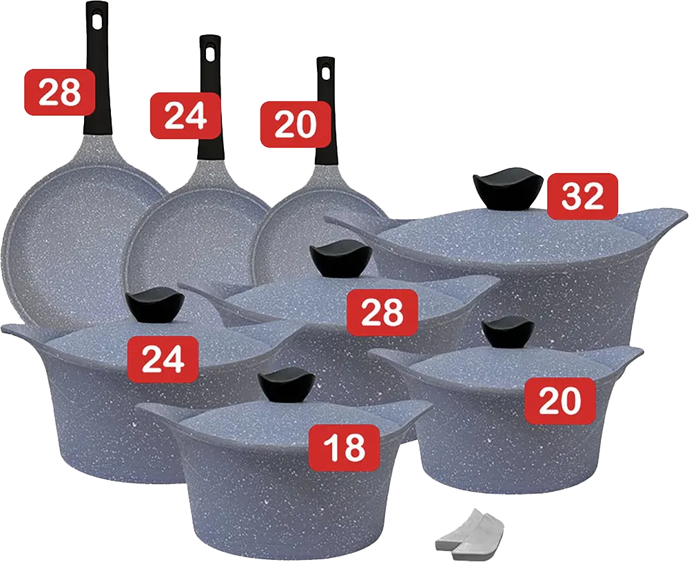 طقم حلل جرانيت جلوري بلومينج 15 قطعة، رمادي